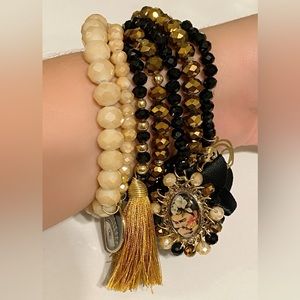 Black (with cream and gold) bracelet set